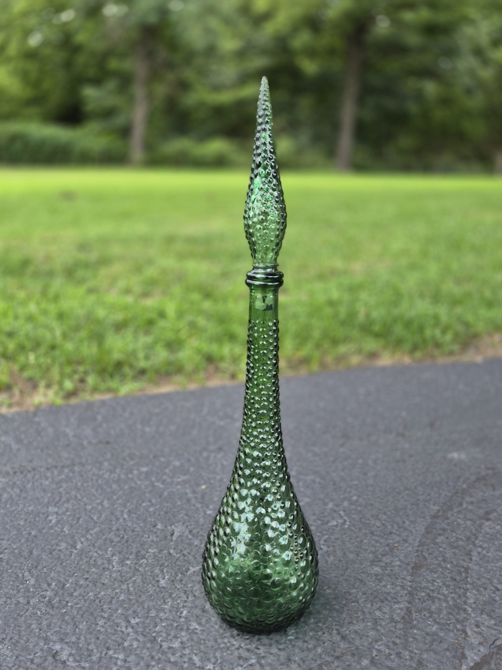 Vintage Green Hobnail Decanter Bottle